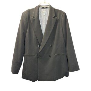 Maeve Anthropologie Womens XL Black Double Breasted Lined Blazer Business Office